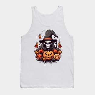 Skeleton wizard with pumpkins Tank Top